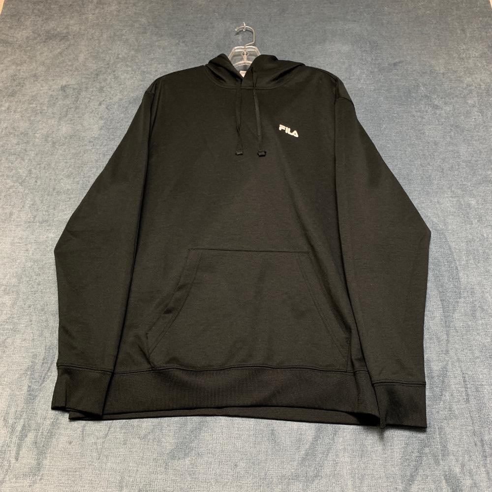 Fila Hoodie Mens Large Black Logo Kangaroo Pockets Sweatshirt Drawstring Outdoor